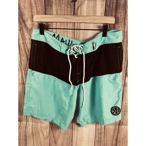 Maui & Sons Mens 34 Board Shorts Swim Trunks Drawstring Mint Green Surf Tropical